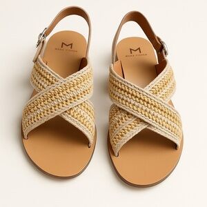 Marc Fisher Lonnie Crochet Raffia Criss Cross Ankle Strap Open Toe Sandals 6M